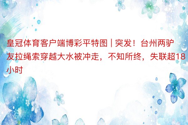 皇冠体育客户端博彩平特图 | 突发！台州两驴友拉绳索穿越大水被冲走，不知所终，失联超18小时